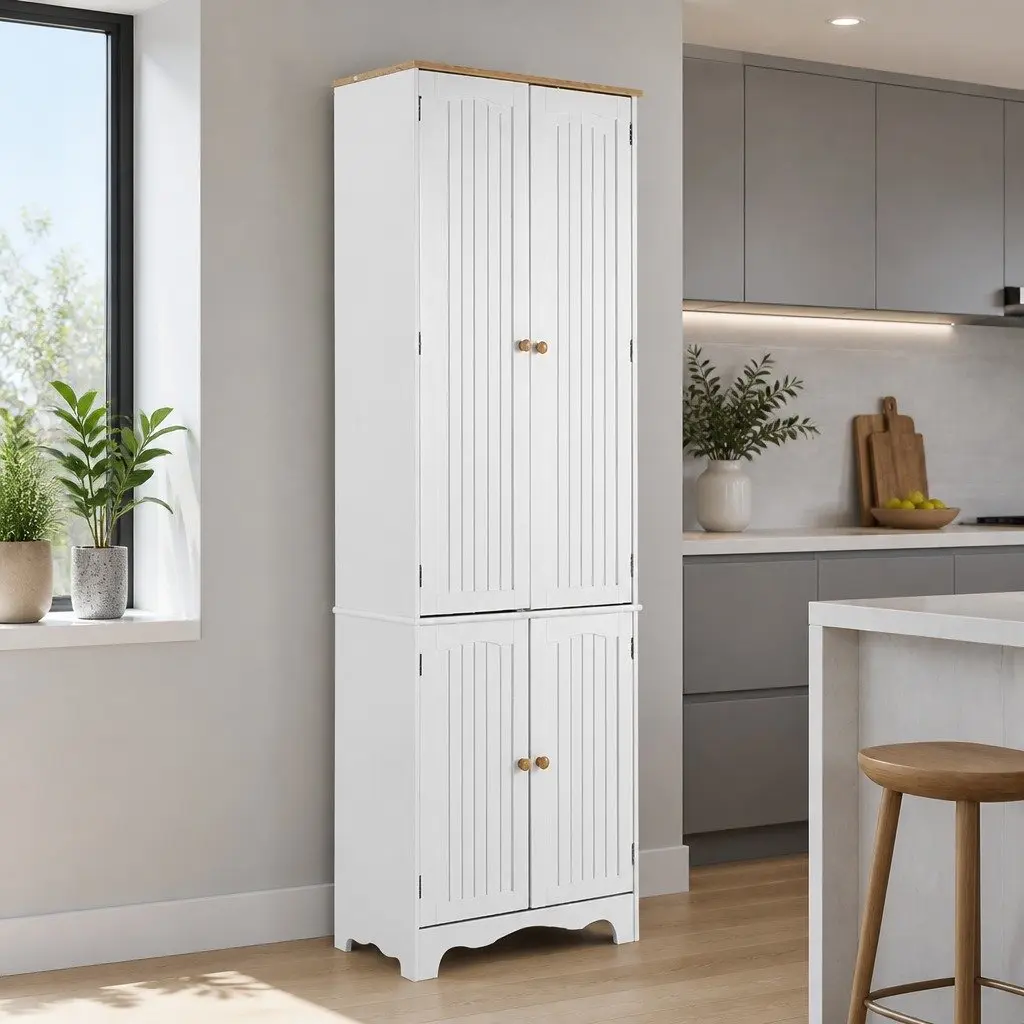 Tall Cupboard Storage Cabinet Slim Profile White 60cm x 30cm x 183cm