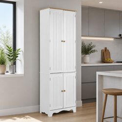 4-Door White Tall Cupboard with Ample Storage