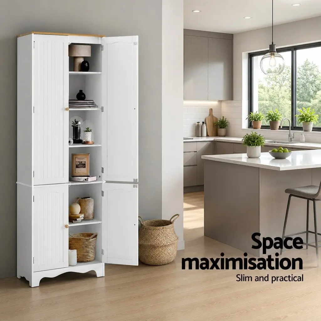 Tall Cupboard Storage Cabinet Slim Profile White 60cm x 30cm x 183cm