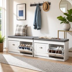Functional White Shoe Bench Storage Set with Two Units