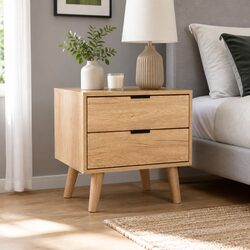 Functional Bedside Table with 2 Drawers in Pine Finish