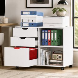 3 Drawer Mobile Filing Cabinet with Printer Stand White