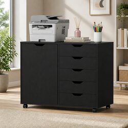 Mobile Filing Cabinet with 5 Drawers and 2 Shelved Compartments