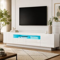 White TV Entertainment Unit Storage Cabinet 180cm