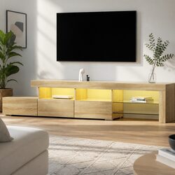 215cm Entertainment Unit in Pine Wood with LED Features