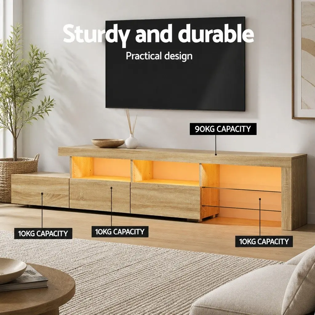 TV Unit LED Entertainment Unit 215cm Pine Wood with Customisable RGB Lighting