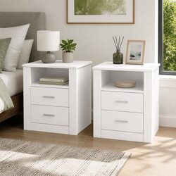 Modern Bedside Table with 2 Drawers and Open Shelf