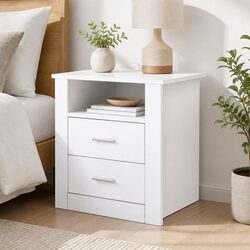 Two-Drawer Bedside Table with Open Shelf in White