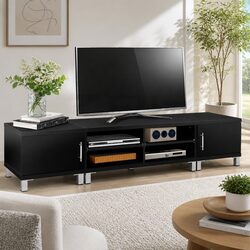 Sleek 190cm Black TV Unit for Contemporary Living