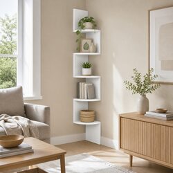 Corner Floating Shelf 5-Tier White Storage Unit