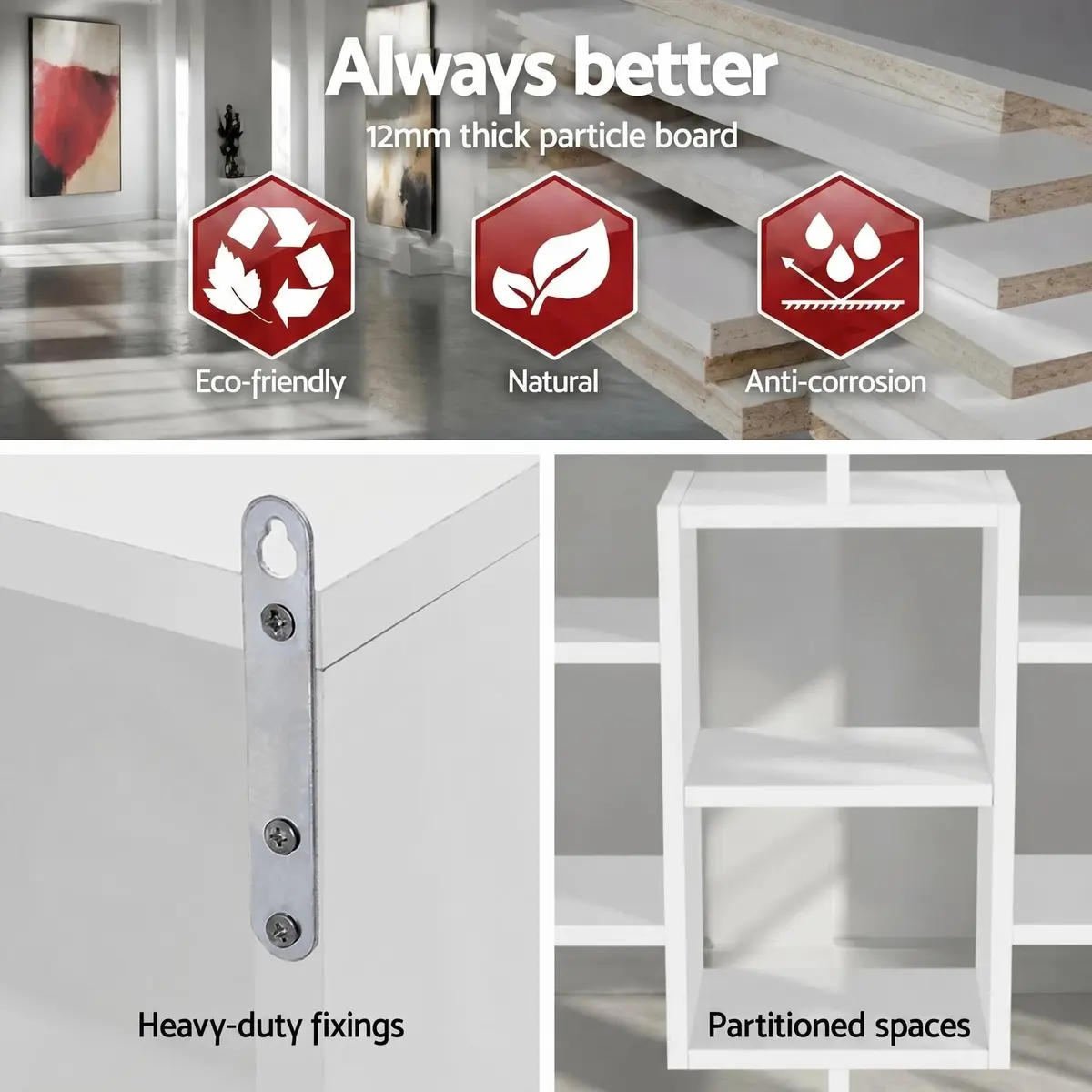 Floating Wall Shelf White Display Unit 8 Compartments Living Room