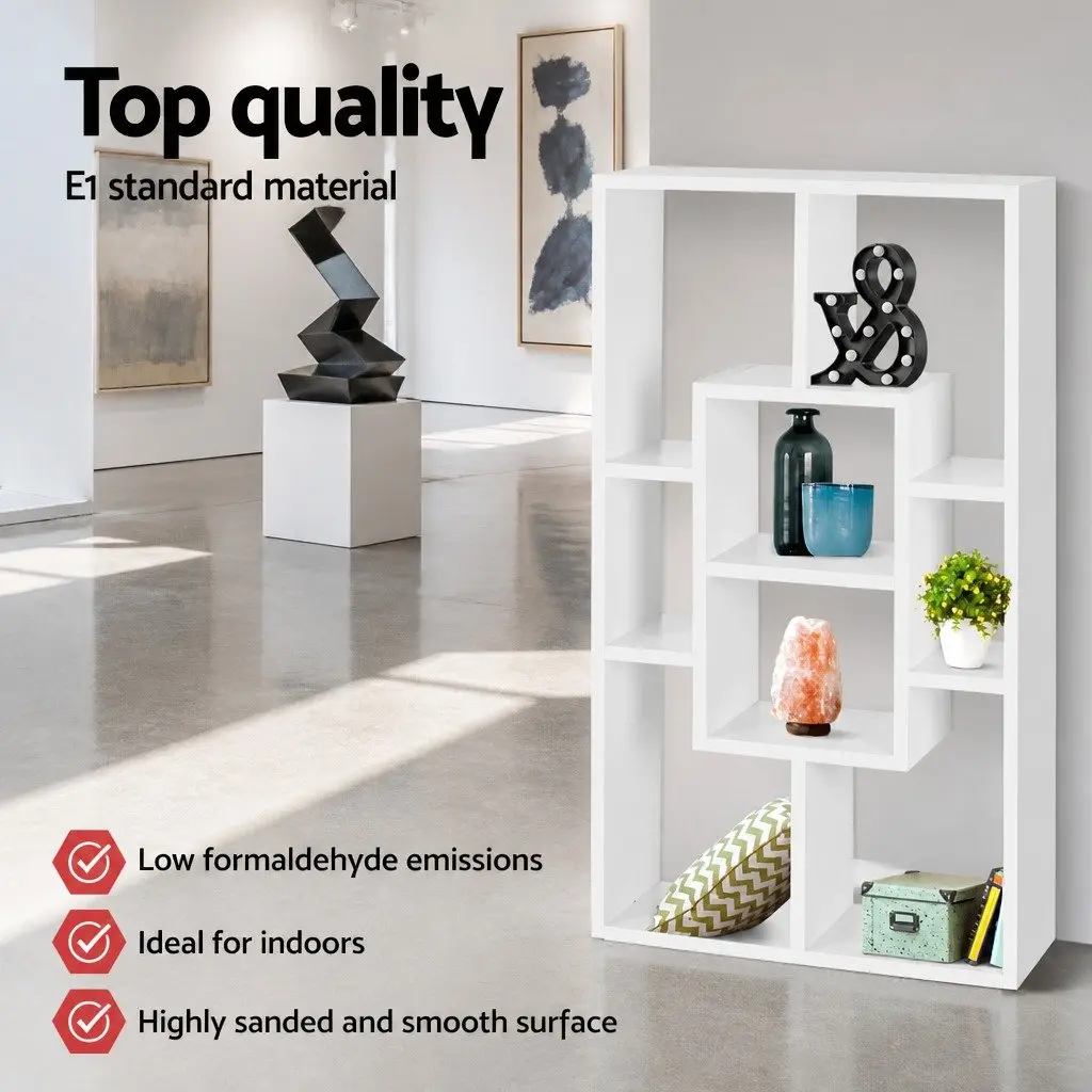 Floating Wall Shelf White Display Unit 8 Compartments Living Room