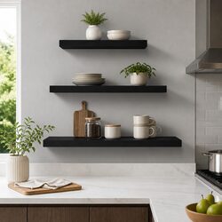 Black Floating Wall Shelf Set of 3