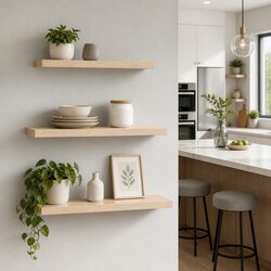 Set of 3 Floating Wall Shelves with Metal Frame in Oak