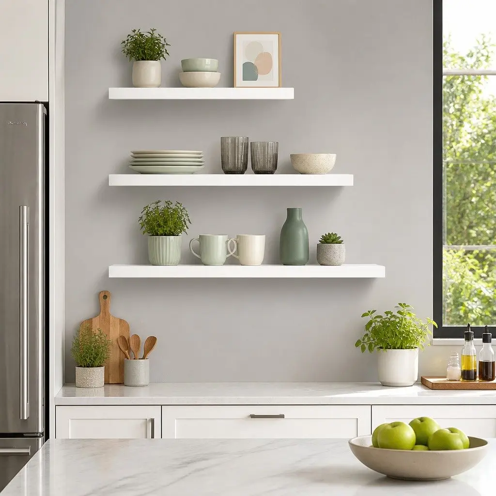Floating Wall Shelf Set of 3 White Display Storage Home Office 40cm 60cm 80cm