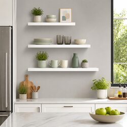 Floating Wall Shelf Set of 3 White Storage Solution