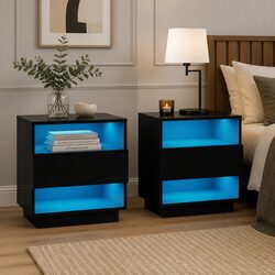 Black Modern Bedside Table with LED Lighting