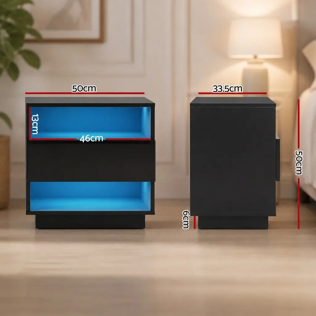 Black Modern Bedside Table with LED Lighting