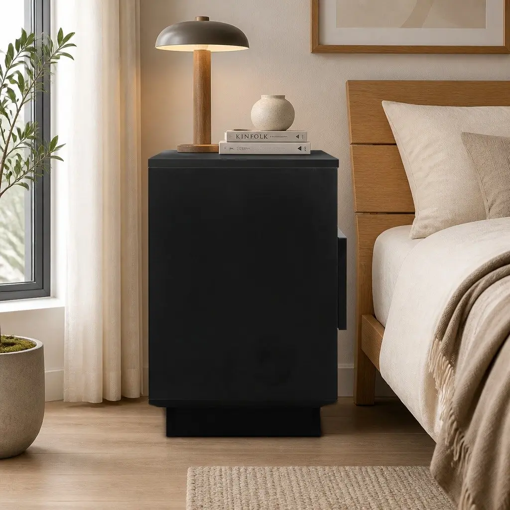 Black Modern Bedside Table with LED Lighting