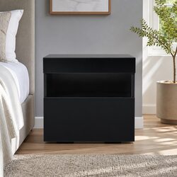 Black Bedside Table with Customizable LED Lighting