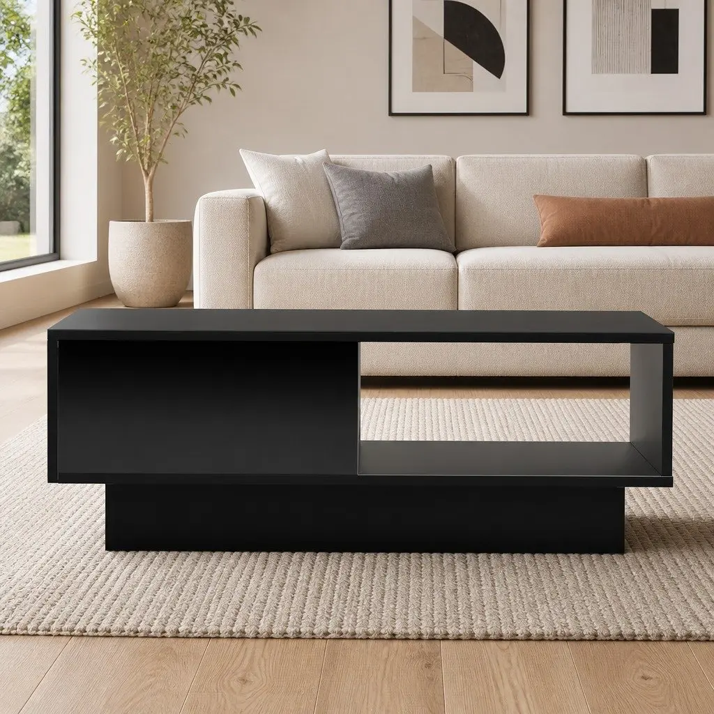 Coffee Table with LED Lighting Remote Control Black 95cm