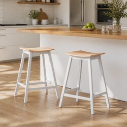 Set of 2 Wooden Bar Stools with Saddle Seat 64cm Height