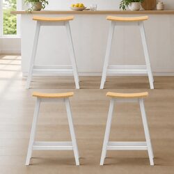 Bar Stools Set of 4 with Pinewood and Steel Frame