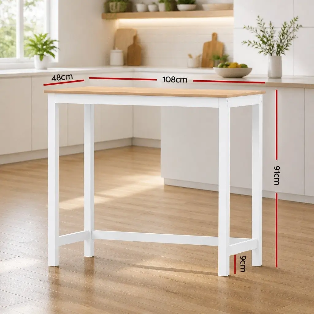 Bar Table Rectangular Kitchen Pub Counter Height 108cm Pinewood White