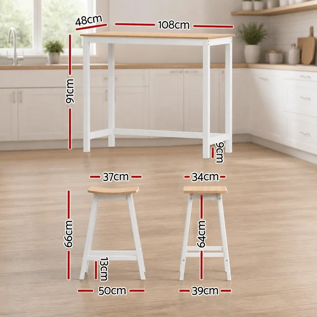 Bar Table and Stools Set Kitchen Dining Desk Chair Pub Cafe Furniture Pine Wood