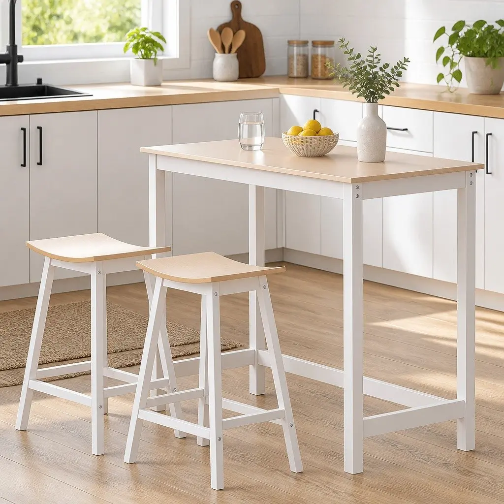 Bar Table and Stools Set Kitchen Dining Desk Chair Pub Cafe Furniture Pine Wood