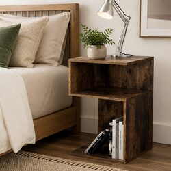 S-Shaped Side End Table with Two Shelves in Natural Finish