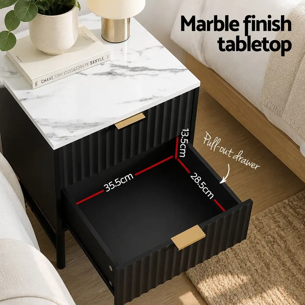 Bedside Table 2 Drawers Bedroom Storage Nightstand Black White Furniture