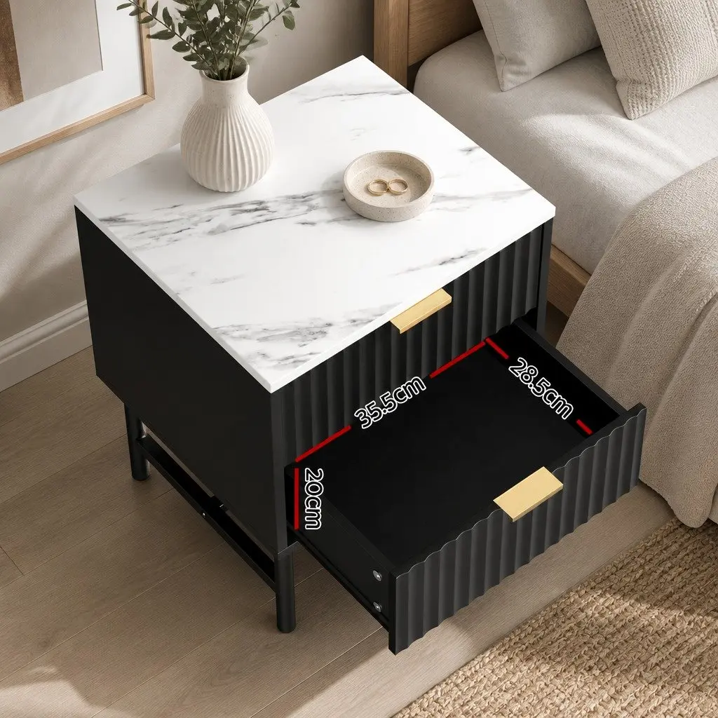 Bedside Table Compact Storage 2 Drawers Black White