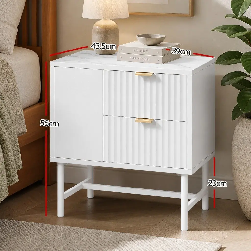 Bedside Table 2 Drawers White Bedroom Nightstand Storage Furniture Assembly