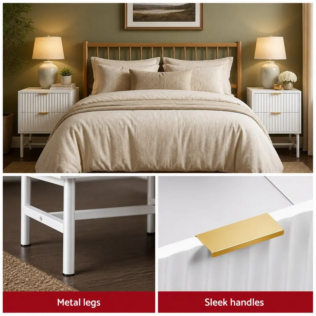 Bedside Table 2 Drawers White Bedroom Nightstand Storage Furniture Assembly