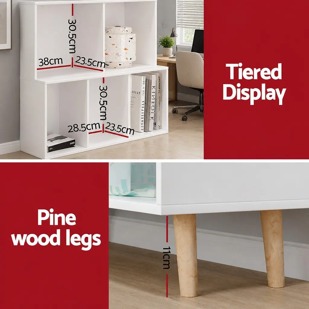 Bookshelf Minimalist 3 Tier 10 Cubes White with Pine Wood Legs
