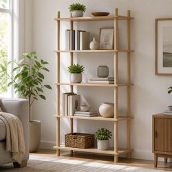 5-Tier Bookshelf Storage Rack with Pine Wood Legs