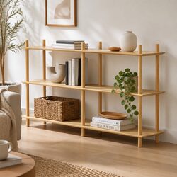 Sleek 3-Tier Wooden Bookshelf Display Stand in Pine