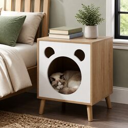 Functional Bedside Table and Cat Nest with Solid Wood Legs
