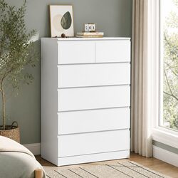 6 Drawer White Chest of Drawers with Particleboard Construction