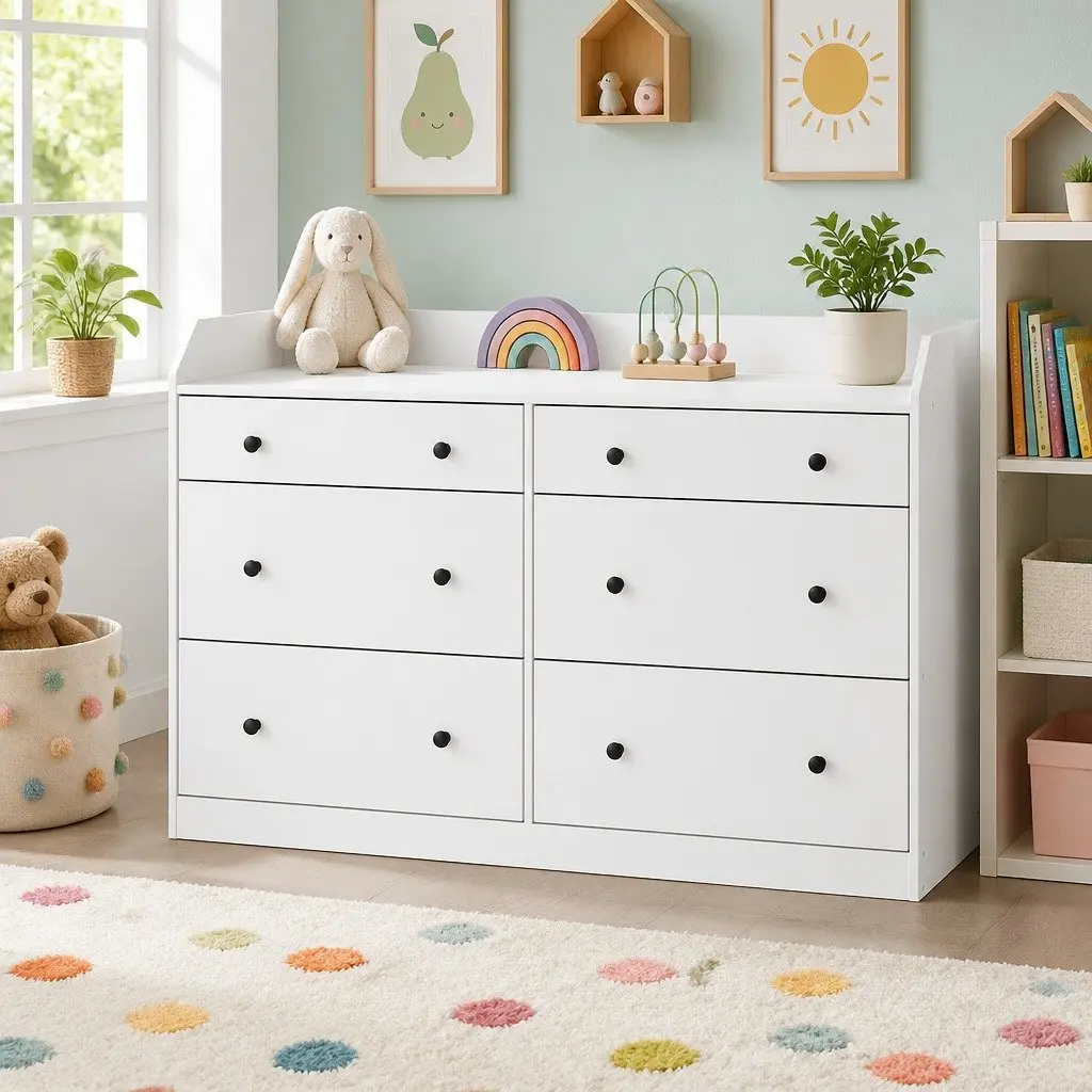 6 Drawer Tallboy Dresser White Chest of Drawers Bedroom Storage Unit