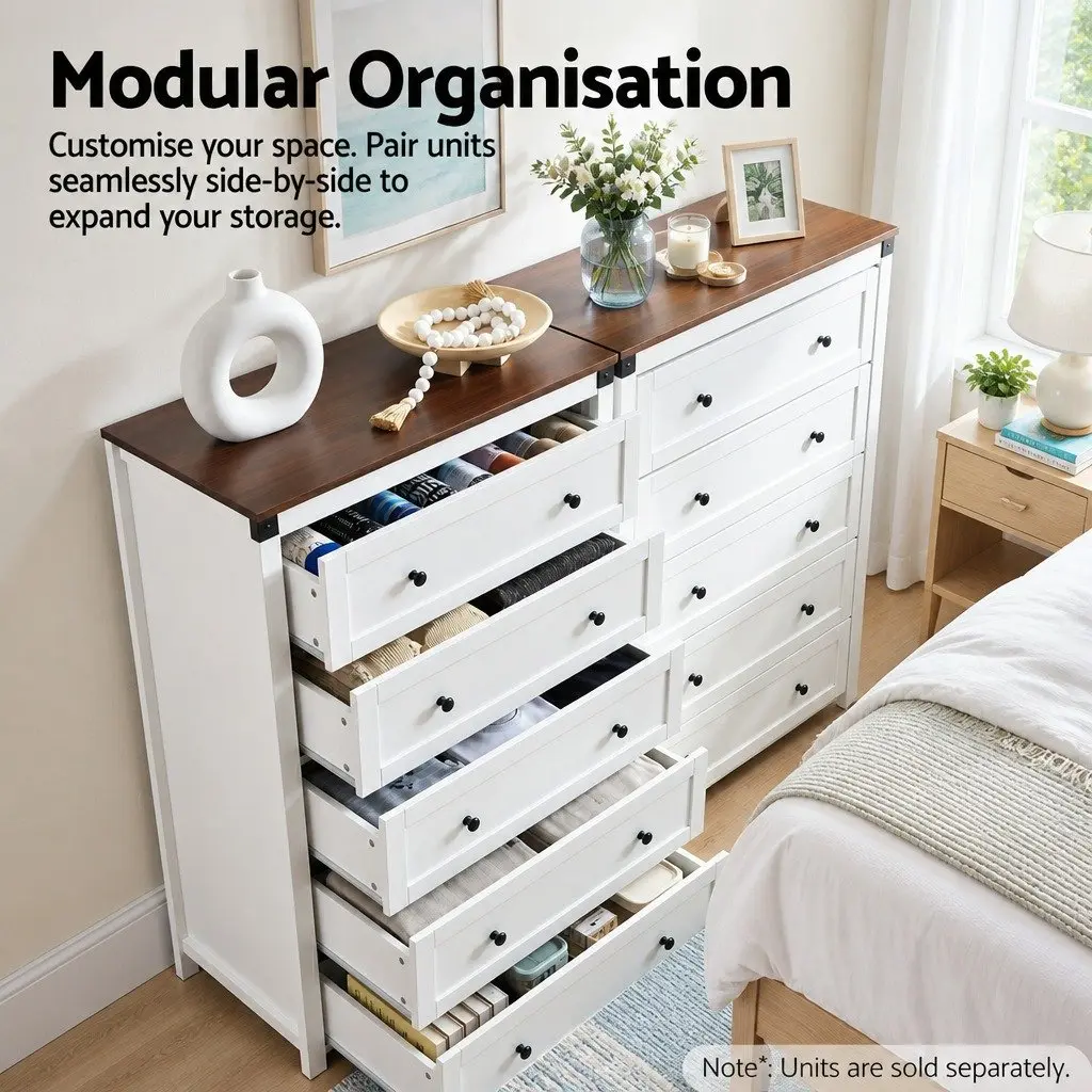 5 Drawer Chest of Drawers Storage Tallboy White Walnut Bedroom Dresser Organiser