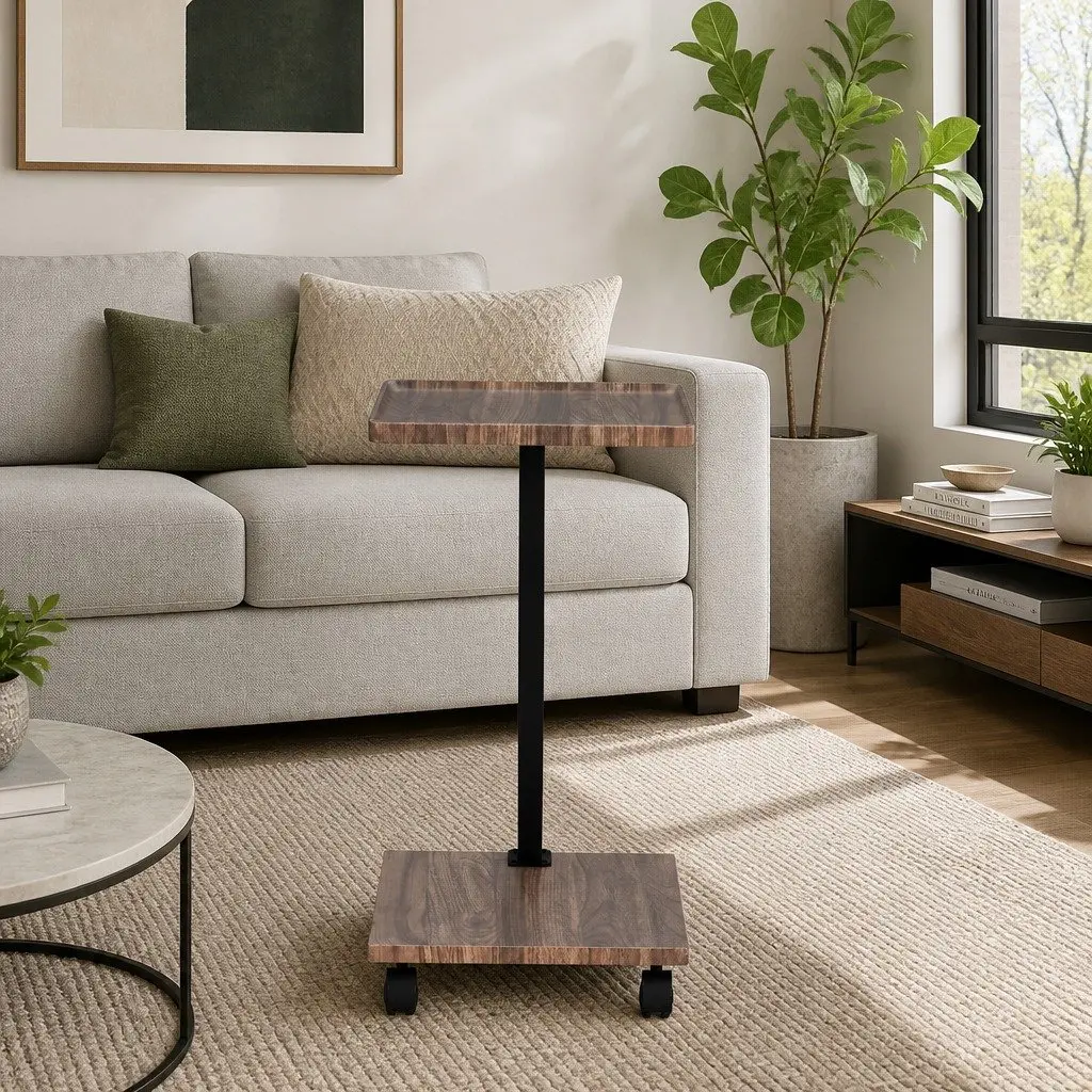 C Shaped Coffee Table Mobile Convenience 30cm x 40cm x 59cm Walnut
