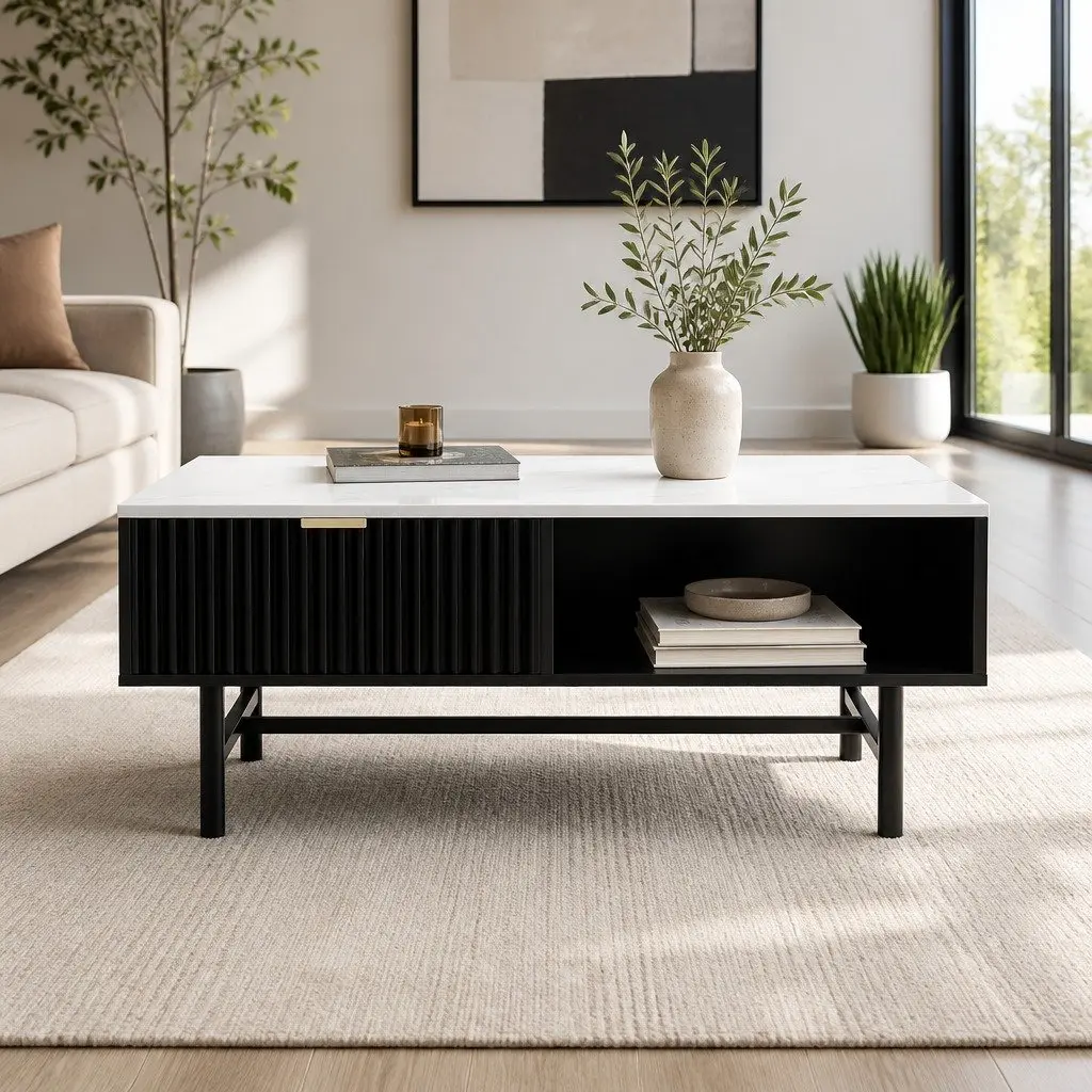 Coffee Table with Drawer and Storage Compartments