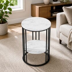 Round 2-Tier Coffee Table with Marble Effect Finish