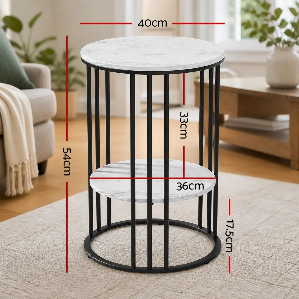 Coffee Table Two-Tier Storage Marble Effect Beige 40cm x 40cm x 54cm