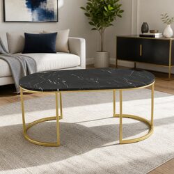 Marble Effect Coffee Table with Metal Frame Construction