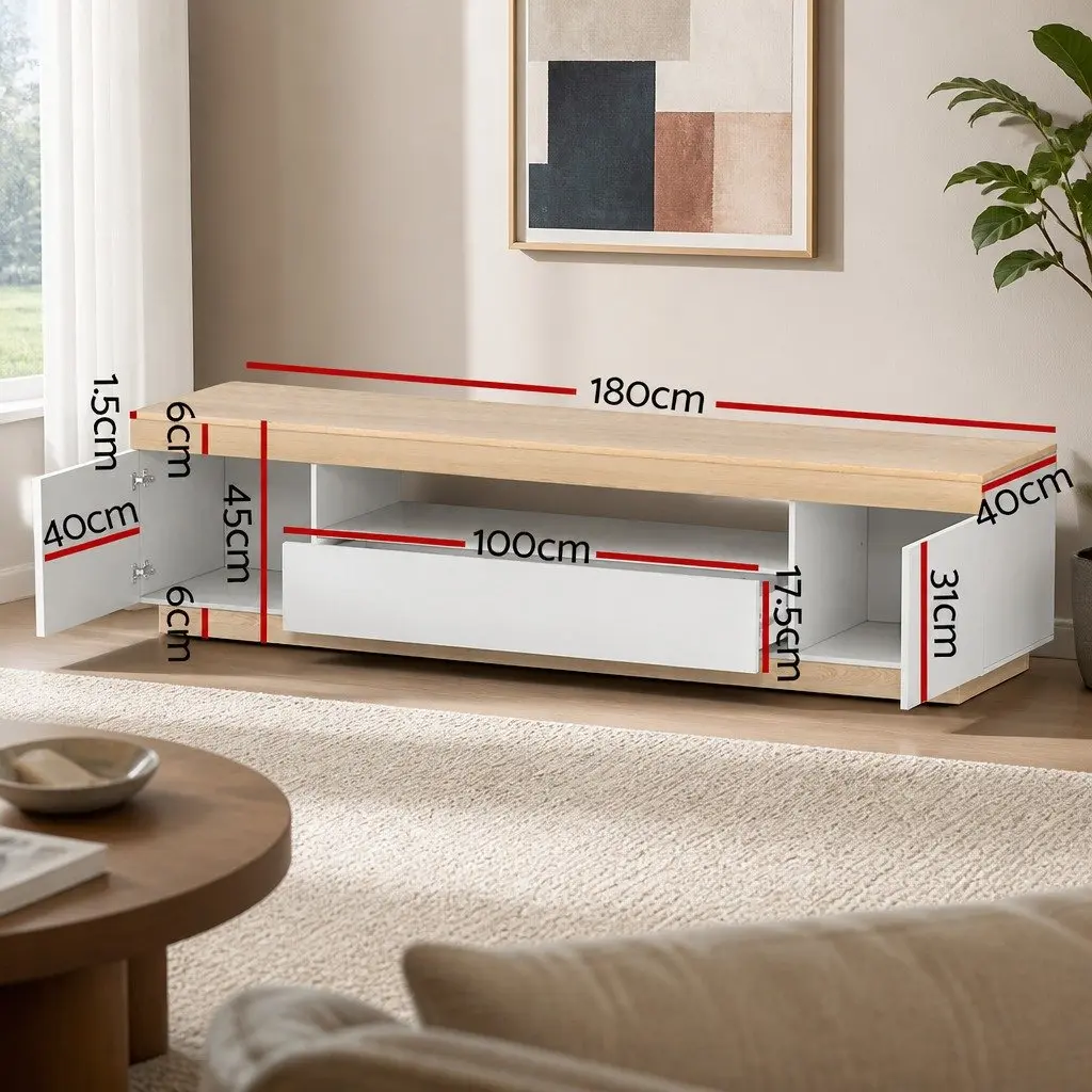 TV Cabinet Entertainment Unit Stand 180CM White Wood Two-Tone Living Room