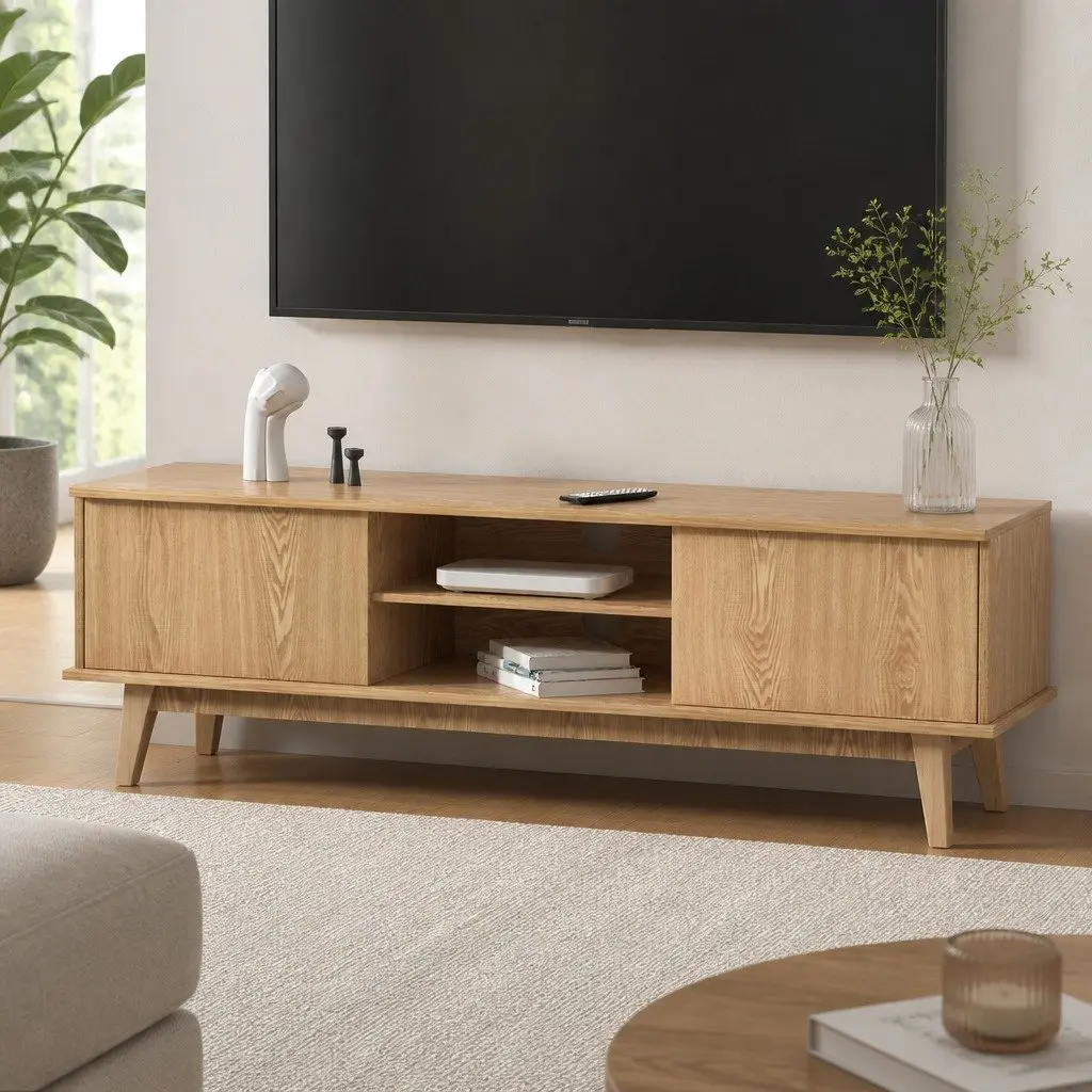 TV Unit Storage Shelves Stand Modern 140CM Natural