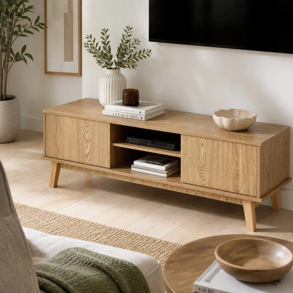 TV Unit Storage Shelves Stand Modern 140CM Natural